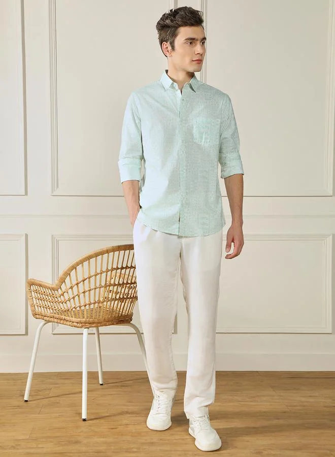 Dennis Lingo Paisley Print Cotton Slub Casual Shirt by Styli
