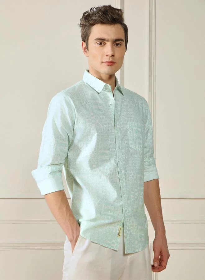 Dennis Lingo Paisley Print Cotton Slub Casual Shirt by Styli