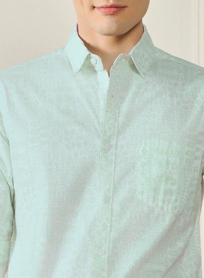 Dennis Lingo Paisley Print Cotton Slub Casual Shirt by Styli