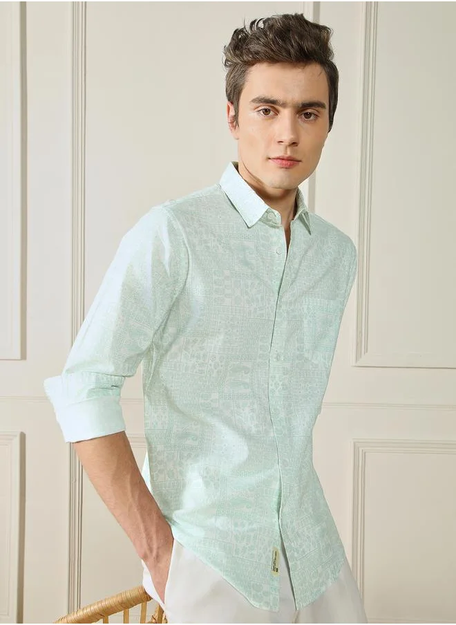 Dennis Lingo Paisley Print Cotton Slub Casual Shirt by Styli