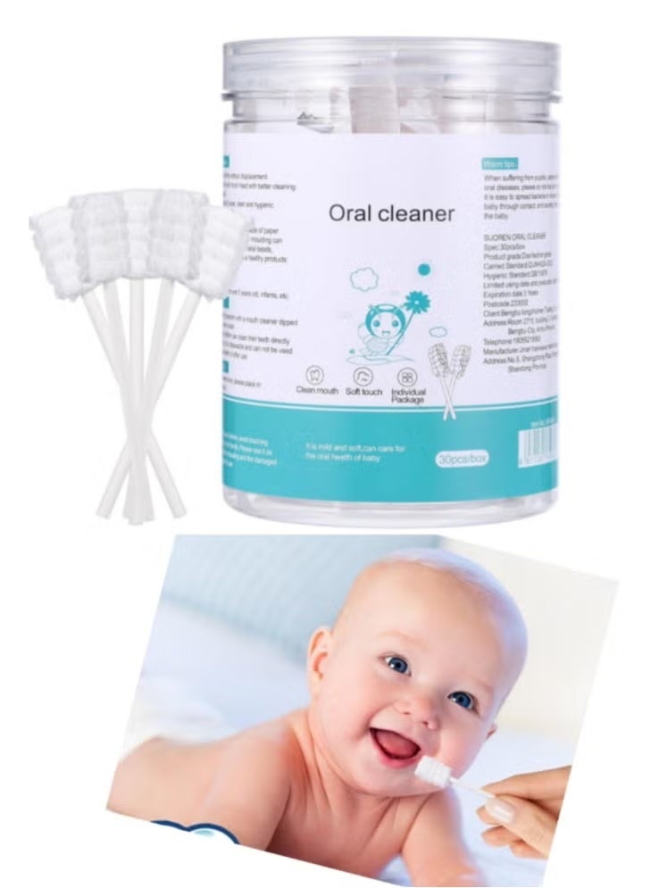 30 Pcs Baby Tongue Cleaner Infant Tongue Cleaner Newborn Gauze Oral Cleanser Mouth Tongue Cleaner Infant Toothbrush Baby Toothbrush For Babies and Toddlers - Image 1