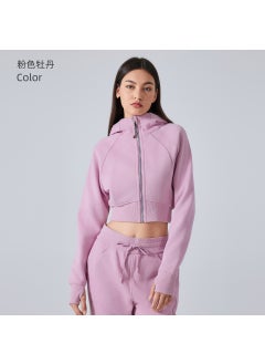 Generic Autumn Winter Zip Hoodie Cropped Fitness Jacket Pink peony 