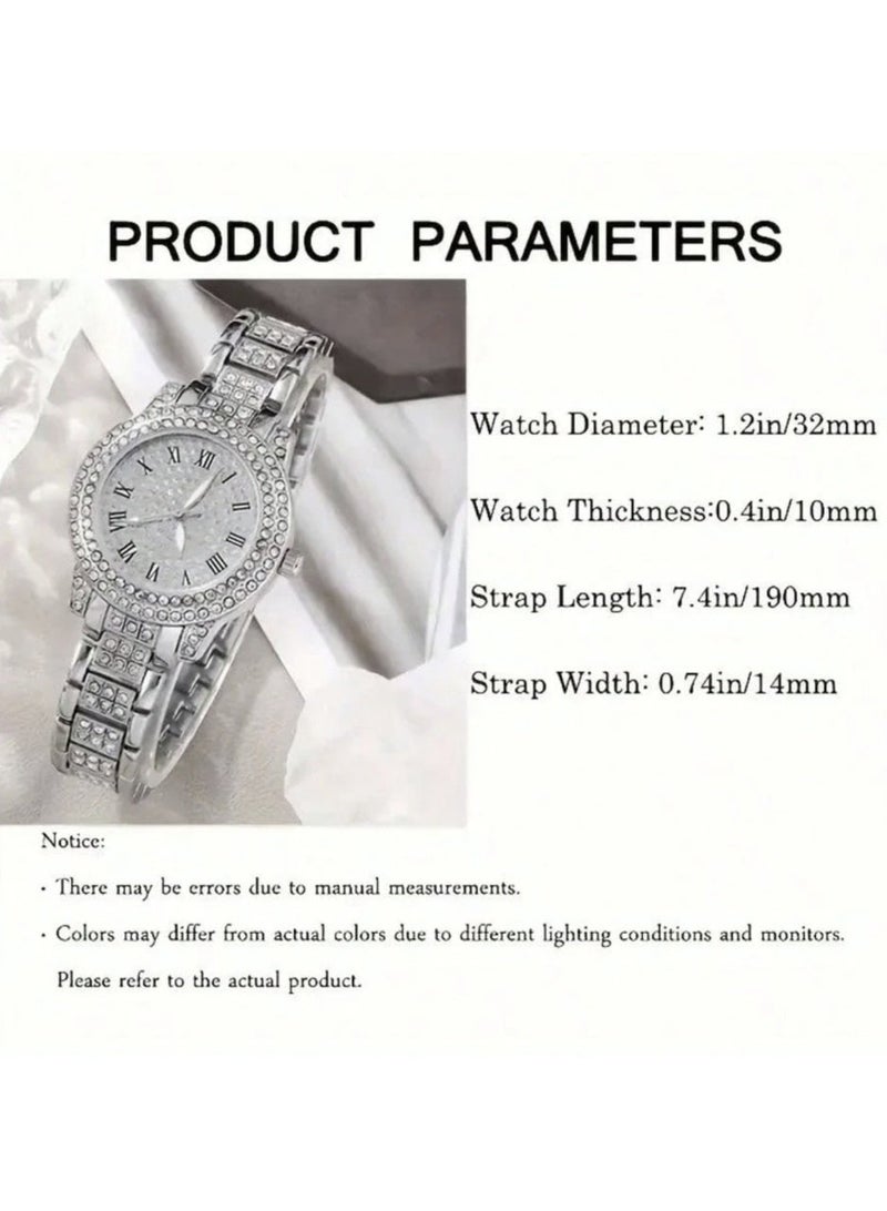 6-Piece Luxury Women’s Jewelry & Watch Set (Quartz Watch, Necklace, Earrings, Ring, Bracelet & Accessories) With Rhinestone Accents - Image 2