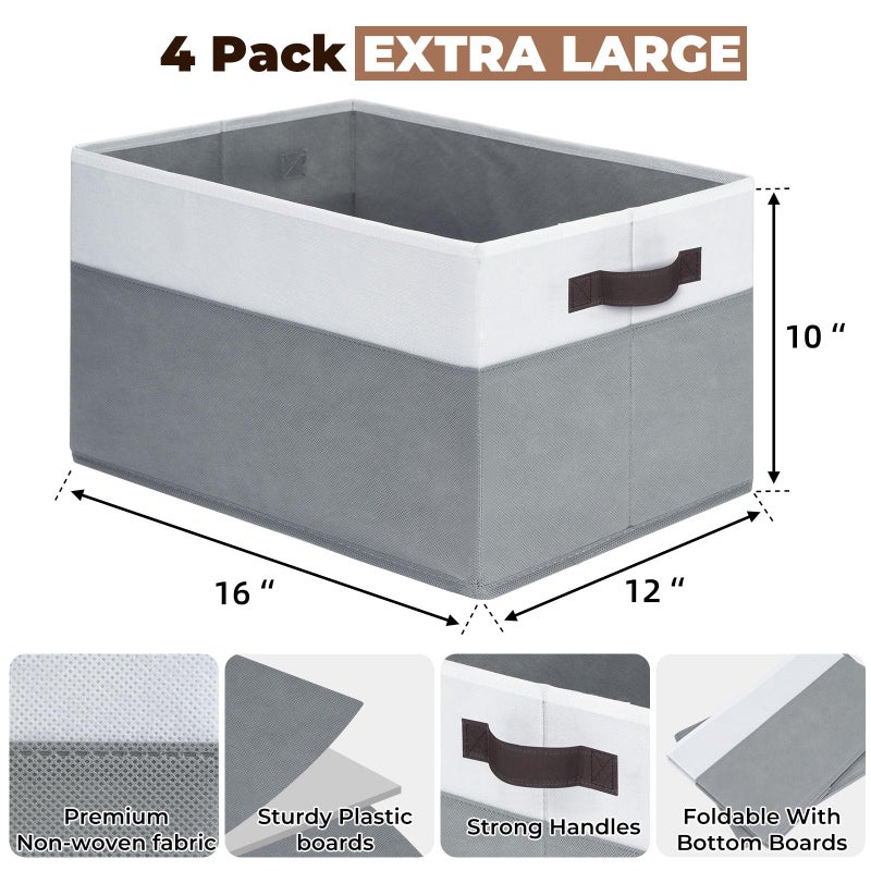 Criusia Extra Large Storage Bins 4 Pack - 16x12in Closet Organizers and Storage Baskets for Organizing Clothes Toy Blanket - Fabric Storage Cubes Containers for Shelves - All Room Organization - Image 2