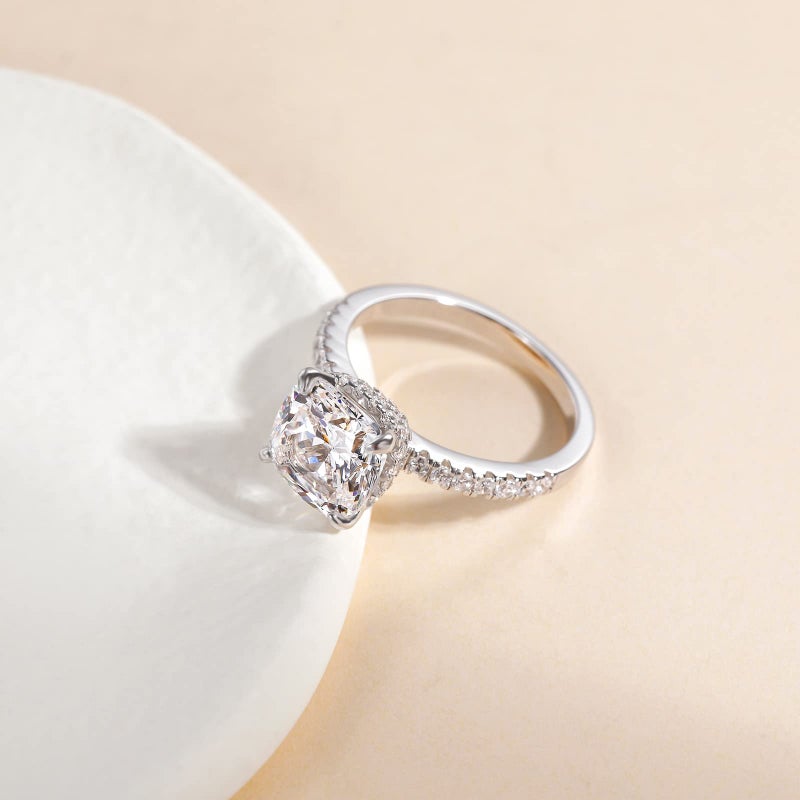 EAMTI 3.5CT 925 Sterling Silver Rings Cushion Cut Cubic Zirconia CZ Engagement Rings Wedding Bands for Women Promise Rings for Her Size 7 - Image 2