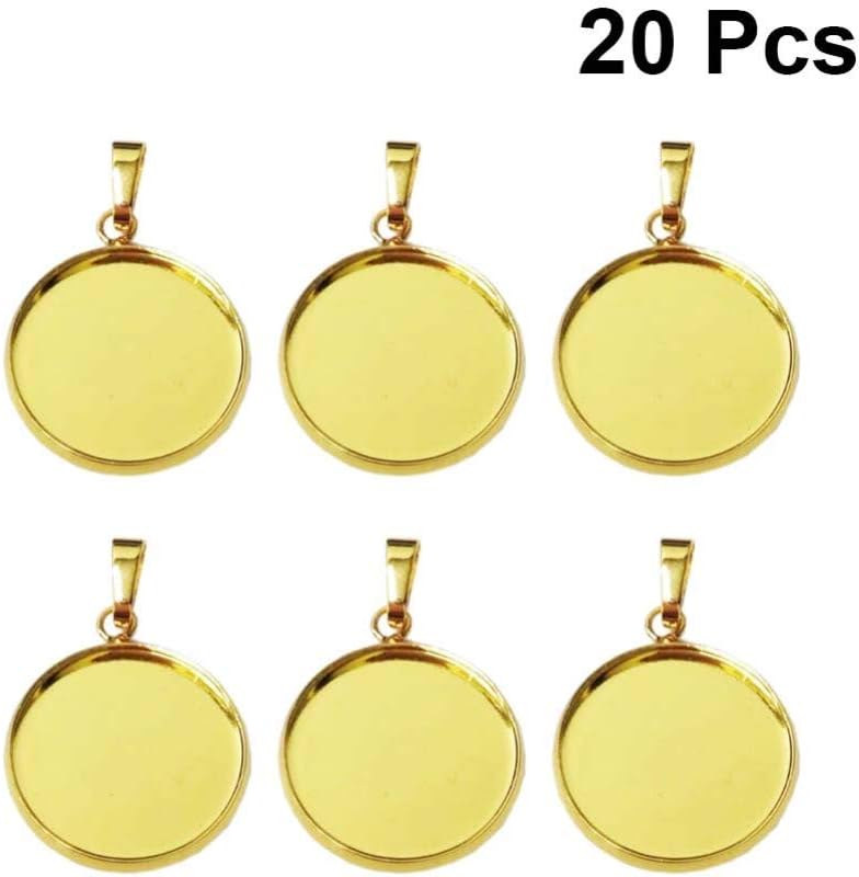 comfrt 20pcs Pendant Trays Kit Round Bezel Blanks Trays Pendant Cabochon Settings for DIY Crafting Photo Jewelry Making Gold 14mm - Image 2
