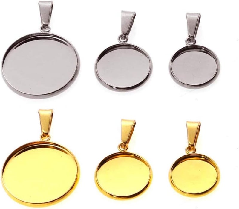 comfrt 20pcs Pendant Trays Kit Round Bezel Blanks Trays Pendant Cabochon Settings for DIY Crafting Photo Jewelry Making Gold 14mm - Image 4