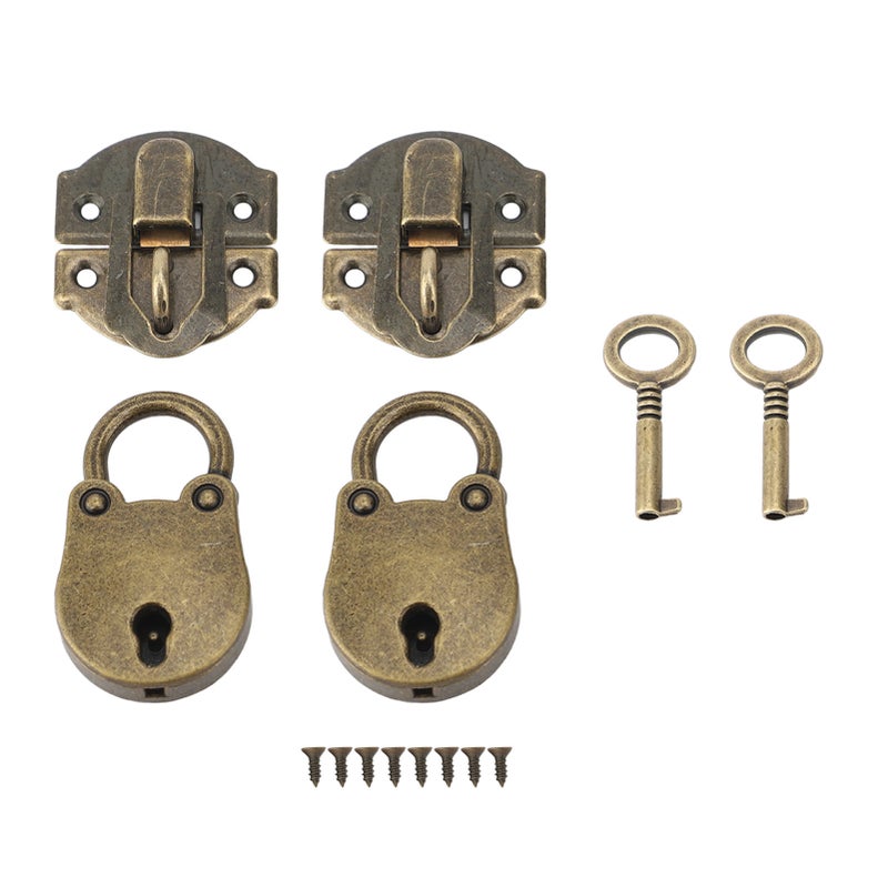 Zinc Alloy Hasp Latch with Screws Vintage Bear Padlock Decorative Lock Set for Wood Case Jewelry Box Crafts Bronze - Image 1