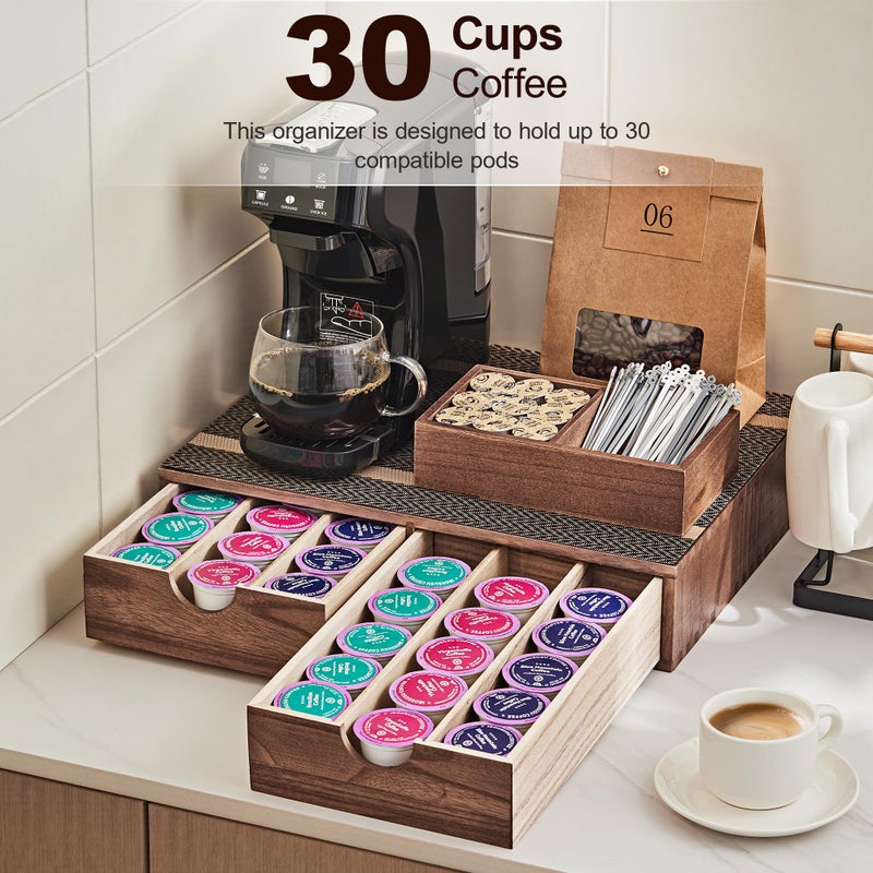 SMARTAKE Wooden K Cup Organizer Coffee Pod Storage Box, Coffee Pod Tea Organizer and Storage, K Pod Drawer Coffee Maker Stand, Kcup Holder for Countertop Kitchen Office Coffee Bar, 30 Pod Capacity - Image 3