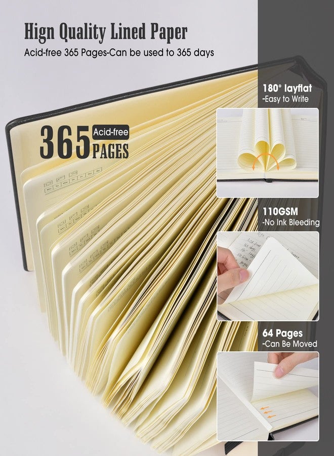 دفتر ملاحظات مسطر - 365 صفحة، مقاس A5، دفاتر سميكة للكتابة، دفتر ملاحظات مسطر، غلاف جلدي مقوى، مناسب للرجال والنساء، دفتر يوميات للعمل وتدوين الملاحظات، ورق مسطر 100 جرام/م² (5.75 بوصة × 5.75 بوصة). - Image 3