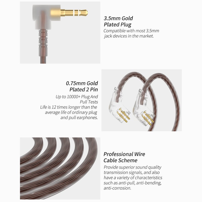 CCA سماعة أذن CCA C10 مع 10 محركات هجينة وسلكية 4BA 1DD HiFi IEM سماعات أذن ستيريو لعزل الضوضاء مع كابل قابل للفصل للموسيقيين والمغنين وعشاق الصوت (أسود، بدون ميكروفون) - Image 5