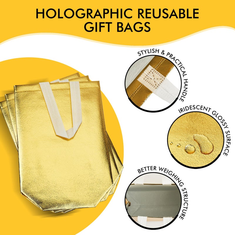 RACETOP Medium Gold Gift Bags with Handles â€“ Set of 15 Reusable 100g Gold Party Favor Bags - Ideal for Birthday, Wedding, Bachelorette, Holiday Goodie Bags â€“ 8x4x10 Inches, Upgraded - Image 3