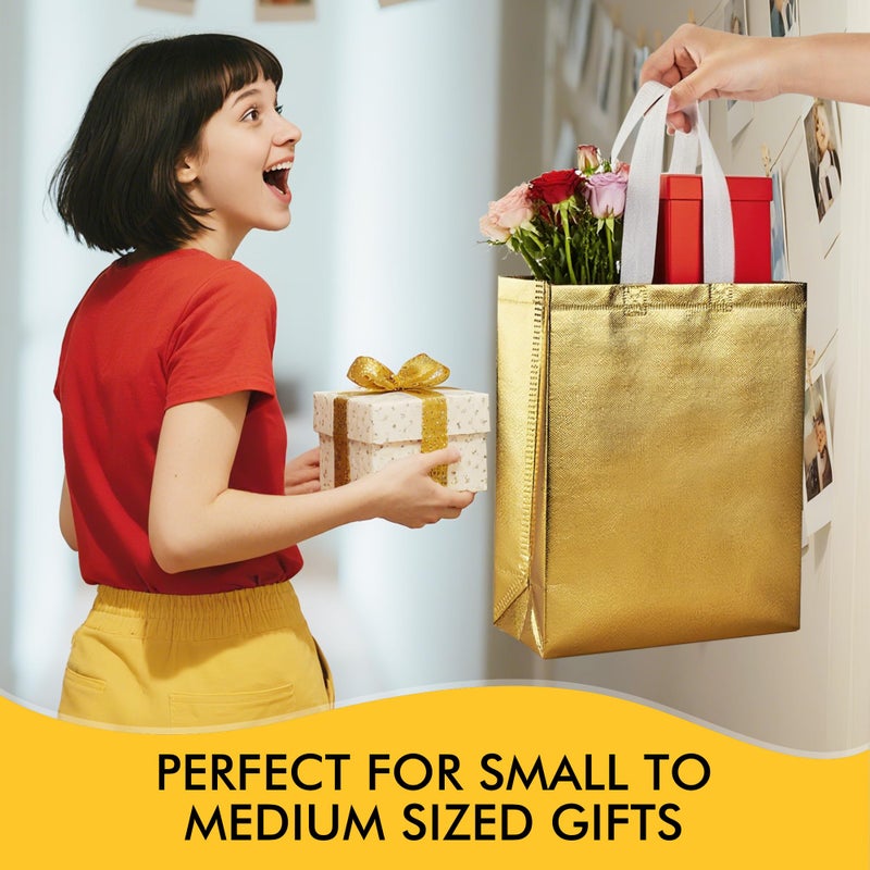 RACETOP Medium Gold Gift Bags with Handles â€“ Set of 15 Reusable 100g Gold Party Favor Bags - Ideal for Birthday, Wedding, Bachelorette, Holiday Goodie Bags â€“ 8x4x10 Inches, Upgraded - Image 4