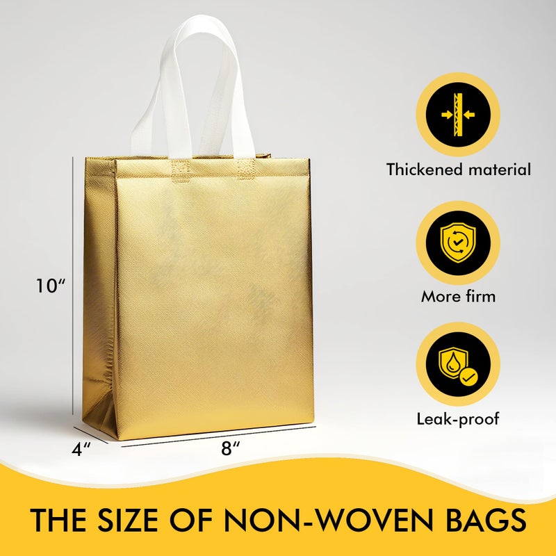 RACETOP Medium Gold Gift Bags with Handles â€“ Set of 15 Reusable 100g Gold Party Favor Bags - Ideal for Birthday, Wedding, Bachelorette, Holiday Goodie Bags â€“ 8x4x10 Inches, Upgraded - Image 2