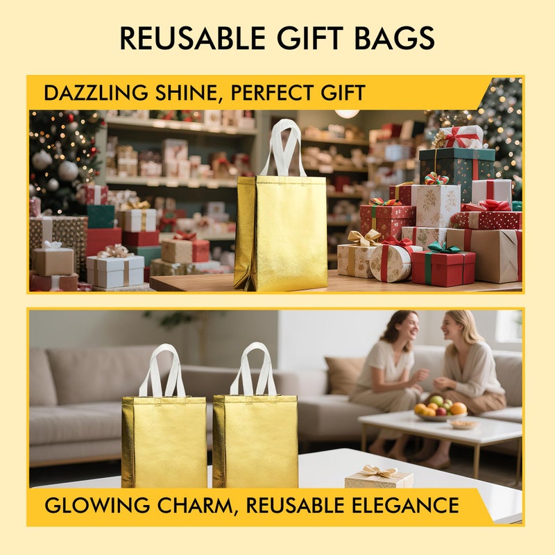RACETOP Medium Gold Gift Bags with Handles â€“ Set of 15 Reusable 100g Gold Party Favor Bags - Ideal for Birthday, Wedding, Bachelorette, Holiday Goodie Bags â€“ 8x4x10 Inches, Upgraded - Image 5