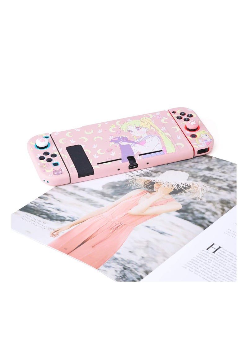 KASTWAVE Switch Protective Cover, Cute Liquid Silicone Protective Case for Switch, Soft Slim Grip Cover Shell for Console and Joy-Con, Scratch, Crack Resistant, Easy Install (Sailor Moon) - Image 4