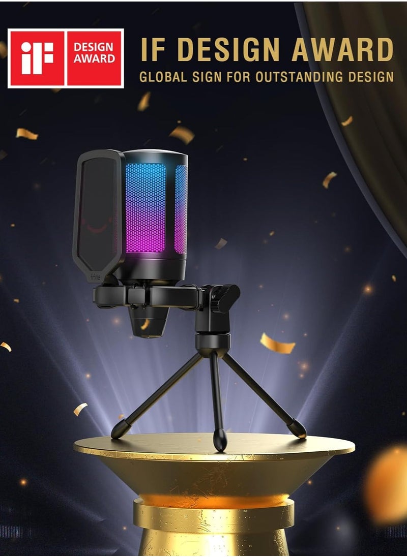 Generic Gaming USB Microphone for PC PS5, Condenser Mic with Quick Mute, RGB Indicator, Tripod Stand, Pop Filter, Shock Mount, Gain Control for Streaming Discord Twitch Podcasts Videos- AmpliGame  - Image 2