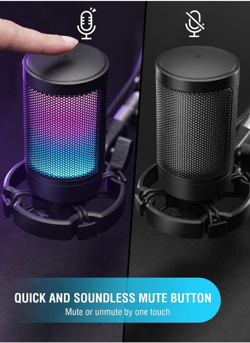 Generic Gaming USB Microphone for PC PS5, Condenser Mic with Quick Mute, RGB Indicator, Tripod Stand, Pop Filter, Shock Mount, Gain Control for Streaming Discord Twitch Podcasts Videos- AmpliGame  - Image 3