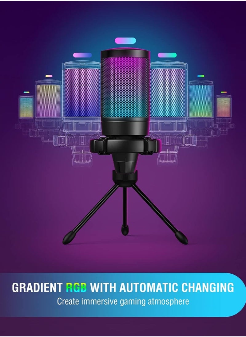 Generic Gaming USB Microphone for PC PS5, Condenser Mic with Quick Mute, RGB Indicator, Tripod Stand, Pop Filter, Shock Mount, Gain Control for Streaming Discord Twitch Podcasts Videos- AmpliGame  - Image 5