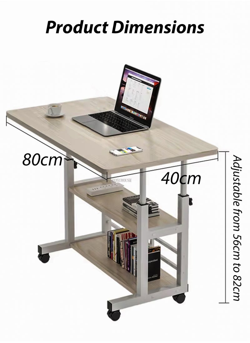 DBLEW - Adjustable Laptop Desk Office Home Tablet Computer End Table For Bedroom Living Room Writing Study Gaming Furniture Sofa Side Sit Stand Mobile Bedside Stand with Bottom Organiser Storage Rack And Keyboard Tray Overbed Couch Snack Lazy Table Desktop Workstation 2 Shelves 80x40cm - Image 1