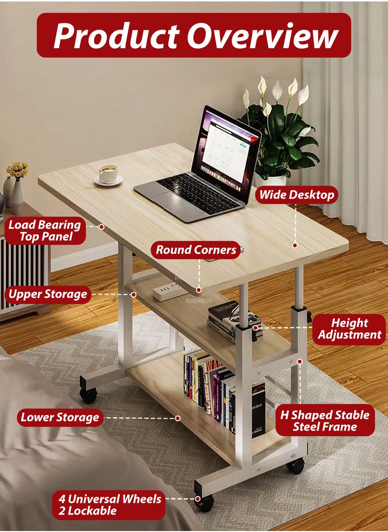 DBLEW - Adjustable Laptop Desk Office Home Tablet Computer End Table For Bedroom Living Room Writing Study Gaming Furniture Sofa Side Sit Stand Mobile Bedside Stand with Bottom Organiser Storage Rack And Keyboard Tray Overbed Couch Snack Lazy Table Desktop Workstation 2 Shelves 80x40cm - Image 1
