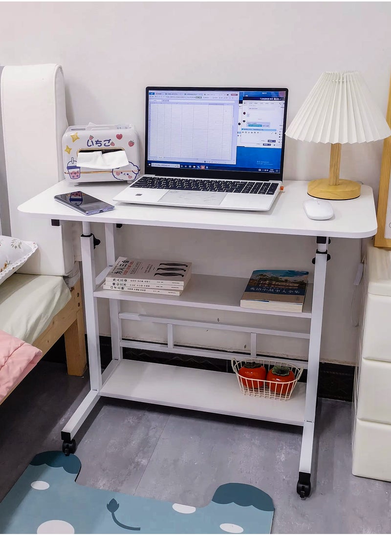 DBLEW - Adjustable Laptop Desk Office Home Tablet Computer End Table For Bedroom Living Room Writing Study Gaming Furniture Sofa Side Sit Stand Mobile Bedside Stand with Bottom Organiser Storage Rack And Keyboard Tray Overbed Couch Snack Lazy Table Desktop Workstation 2 Shelves 80x40cm - Image 1