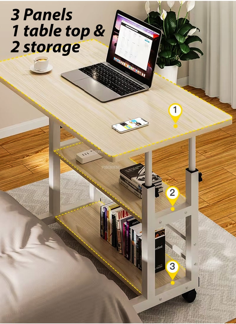 DBLEW - Adjustable Laptop Desk Office Home Tablet Computer End Table For Bedroom Living Room Writing Study Gaming Furniture Sofa Side Sit Stand Mobile Bedside Stand with Bottom Organiser Storage Rack And Keyboard Tray Overbed Couch Snack Lazy Table Desktop Workstation 2 Shelves 80x40cm - Image 1