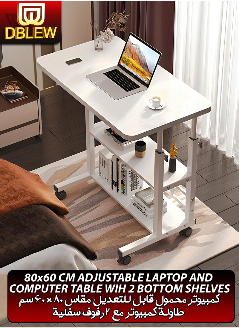 DBLEW - Adjustable Laptop Desk Office Home Tablet Computer End Table For Bedroom Living Room Writing Study Gaming Furniture Sofa Side Sit Stand Mobile Bedside Stand with Bottom Organiser Storage Rack And Keyboard Tray Overbed Couch Snack Lazy Table Desktop Workstation 2 Shelves 80x40cm - Image 1