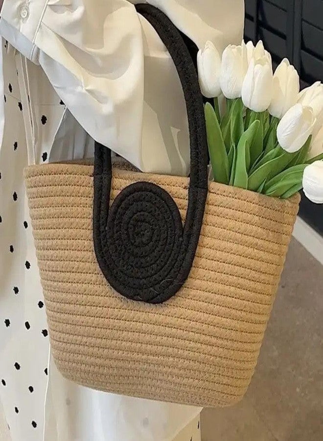 ROSSLYN Summer Women Bucket Bag Casual Woven Beach Handbag for Vacation - Beige - Image 5