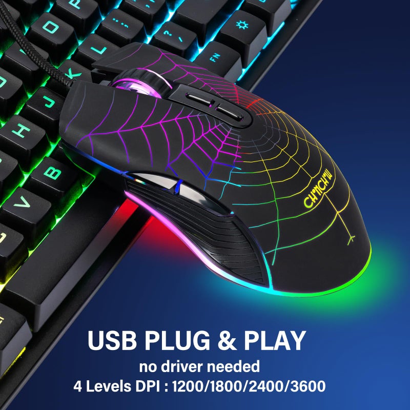 CHONCHOW Gaming Keyboard and Mouse for Mac PC PS5 PS4 Xbox One Gamers, RGB Backlit LED Mechanical Feel Keyboard with Multimedia Keys Number Pad, 104 Keys USB Desktop Computer Windows Keyboard - Image 3