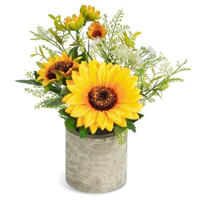 SUNFLOWER ARTIFICIAL FLOWERS POT SUNFLOWER DECOR YELLOW FAKE FLOWER IN POTS FOR HOME BATHROOM KITCHEN