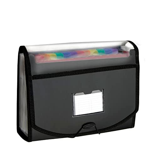 NISUN A4 Size 25 Pockets File Folder for Document Organiser Portable Plastic Letter Size Documents Storage with Coloured Tags for Office and School - (Black,33 X 8.5 X 24 Cm) - Image 1