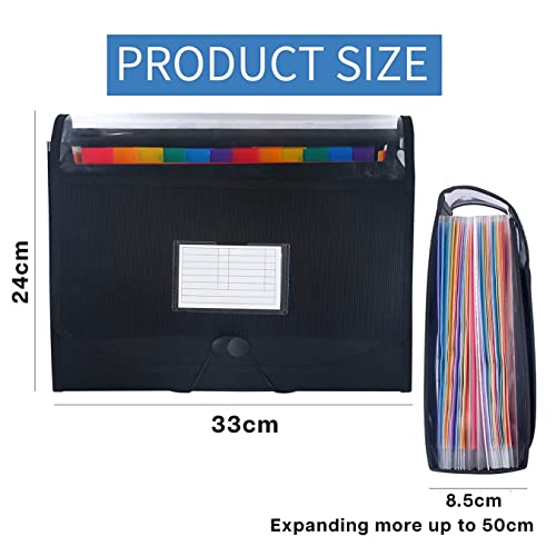 NISUN A4 Size 25 Pockets File Folder for Document Organiser Portable Plastic Letter Size Documents Storage with Coloured Tags for Office and School - (Black,33 X 8.5 X 24 Cm) - Image 2