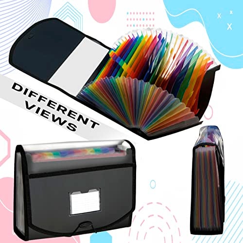 NISUN A4 Size 25 Pockets File Folder for Document Organiser Portable Plastic Letter Size Documents Storage with Coloured Tags for Office and School - (Black,33 X 8.5 X 24 Cm) - Image 4