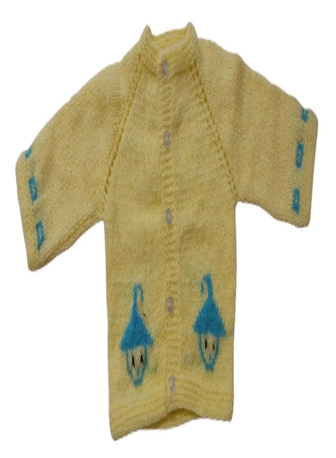 Cute Collection Hand Made Front Open Woolen Sweater with Cap & Booties Set for 0 to 3 Months Baby (Unisex) Yellow - Image 2