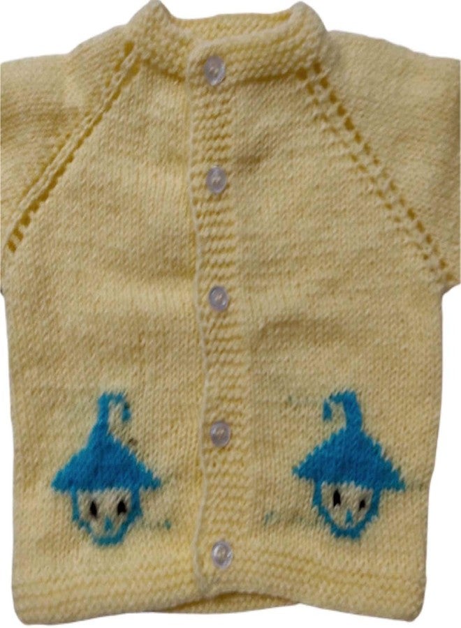 Cute Collection Hand Made Front Open Woolen Sweater with Cap & Booties Set for 0 to 3 Months Baby (Unisex) Yellow - Image 3