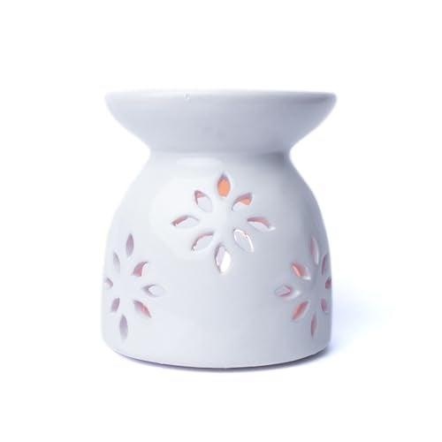 AuraCam موزع زيت عطري سيراميك AuraCam مع شمعة ضوء الشاي - عبوة من 1 | موزع زيت سيراميك | موقد زيت عطري | موزع عطر للمنزل والمكتب والحمامات (أبيض) - Image 2