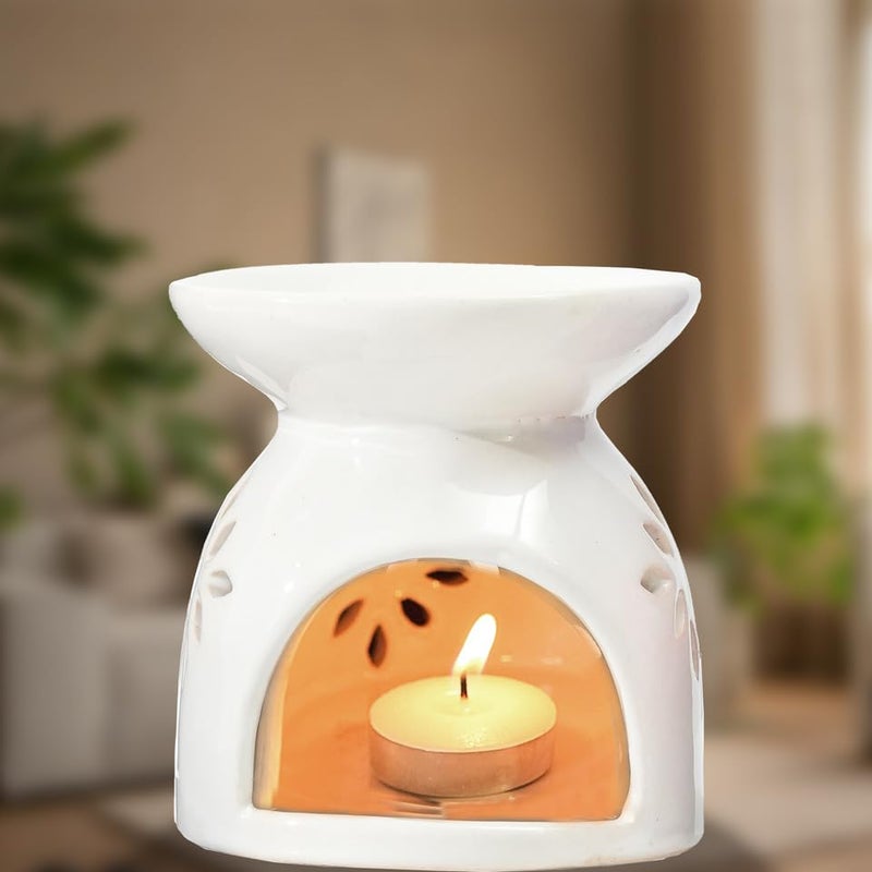 AuraCam موزع زيت عطري سيراميك AuraCam مع شمعة ضوء الشاي - عبوة من 1 | موزع زيت سيراميك | موقد زيت عطري | موزع عطر للمنزل والمكتب والحمامات (أبيض) - Image 4