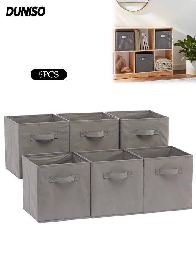 DUNISO Collapsible Fabric Storage Cubes Organizer with Handles,Set of 6 Grey Storage Cubes  Fabric Bins with Handles for Clothes Toys Books Organization(30x30x30 cm) - Image 1