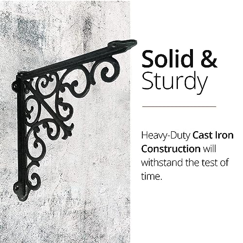 NACH Decorative Shelf Brackets, 1 Pack of 15 x 2 x 15 inch, Black Cast Iron Wall Shelf Brackets - Decorative Bookshelf Brackets - Victorian Style Shelf Bracket - Image 4