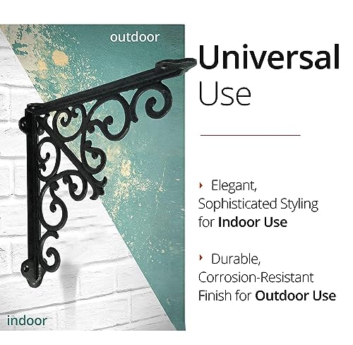 NACH Decorative Shelf Brackets, 1 Pack of 15 x 2 x 15 inch, Black Cast Iron Wall Shelf Brackets - Decorative Bookshelf Brackets - Victorian Style Shelf Bracket - Image 5