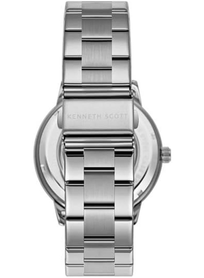 كينيث سكوت ساعة كينيث سكوت للرجال بحركة  وشاشة عرض أوتوماتيكية وسوار من الفولاذ المقاوم للصدأ، فضي - Image 3