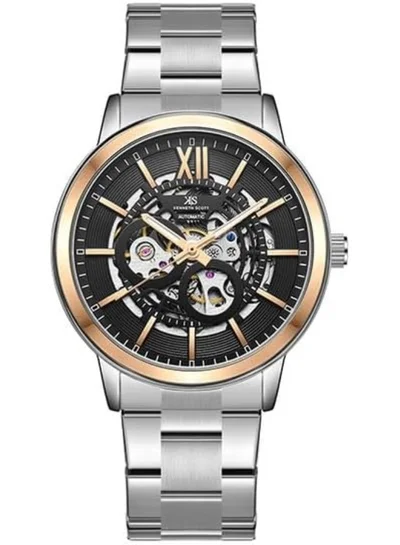 كينيث سكوت ساعة كينيث سكوت للرجال بحركة وشاشة عرض أوتوماتيكية وسوار من الفولاذ المقاوم للصدأ، فضي