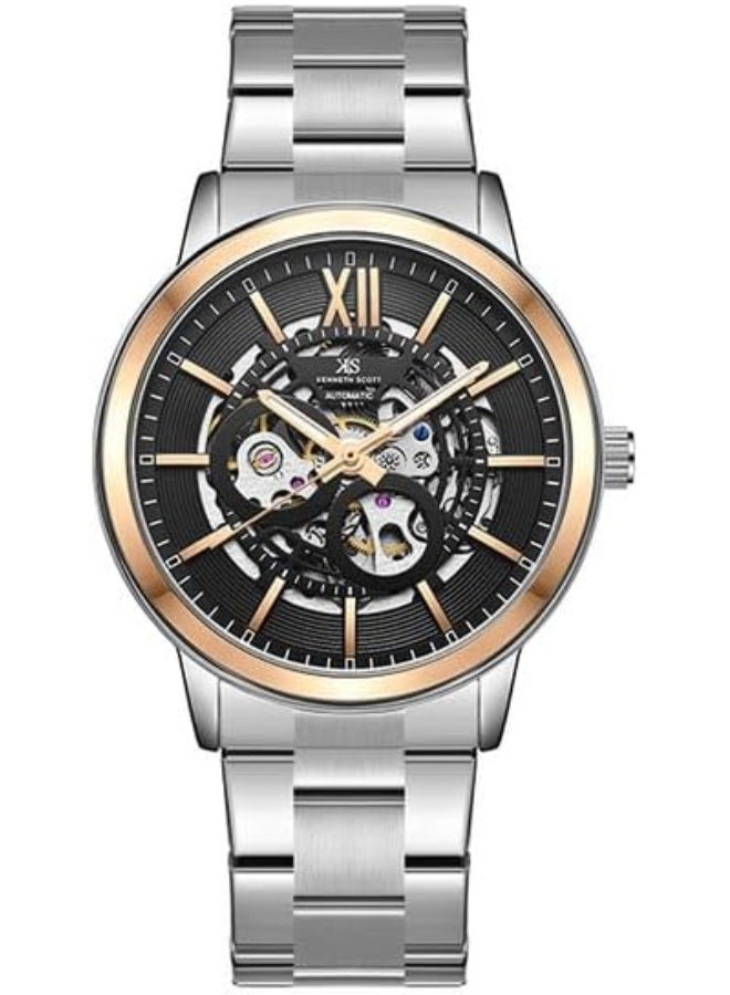 كينيث سكوت ساعة كينيث سكوت للرجال بحركة  وشاشة عرض أوتوماتيكية وسوار من الفولاذ المقاوم للصدأ، فضي - Image 1