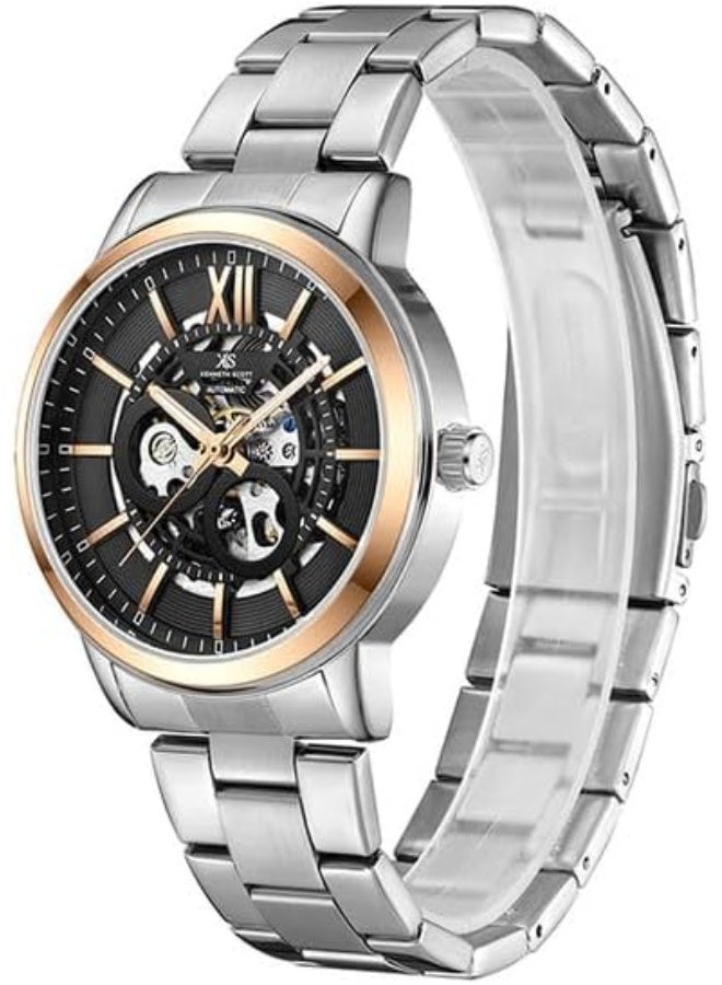 كينيث سكوت ساعة كينيث سكوت للرجال بحركة  وشاشة عرض أوتوماتيكية وسوار من الفولاذ المقاوم للصدأ، فضي - Image 2