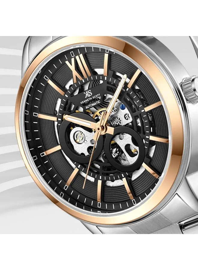 Kenneth Scott Black Kenneth Scott Men's DD2405AS Movement Watch, Automatic Display and Stainless Steel Strap - K24324-KBSN, Silver for Men | Best Price UAE