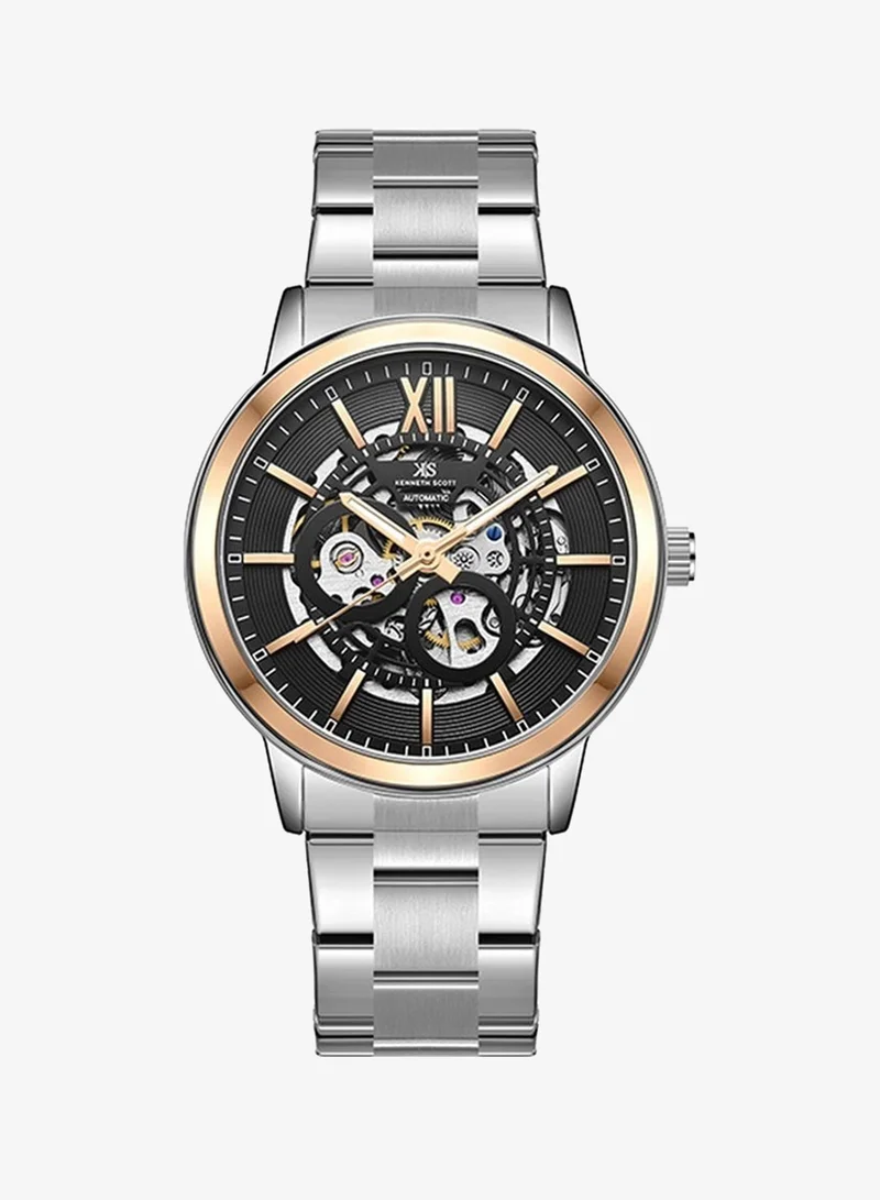 Kenneth Scott Men's DD2405AS Movement Watch, Automatic Display and Stainless Steel Strap - K24324-KBSN, Silver