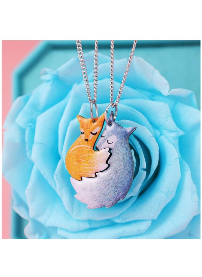 Excefore - Hugging Fox and Wolf BFF Best Friends Forever Pendant Necklace For 2, Matching Friendship Necklace, Jewelry Set Gift For Couple, Lover, Granddaughter, Kids Girls, Valentine's Day, Birthday - Image 1