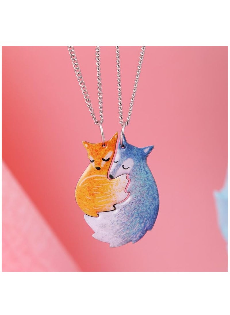Excefore - Hugging Fox and Wolf BFF Best Friends Forever Pendant Necklace For 2, Matching Friendship Necklace, Jewelry Set Gift For Couple, Lover, Granddaughter, Kids Girls, Valentine's Day, Birthday - Image 1