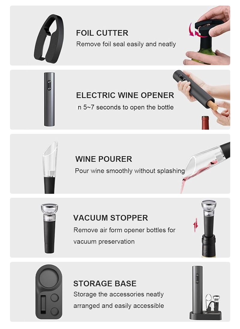 HomarKet 4- in-1 Electric Wine Openers Set Wine Bottle Opener Automatic Wine Opener Gift Box with Foil Cutter and Vacuum Stoppers for Wine Lover Men Father Kitchen Party Home  - Image 2